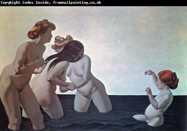 Felix  Vallotton three women and a young girl playing in the water